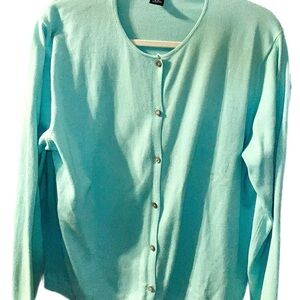 Land’s End aqua colored button up cardigan. Size XL